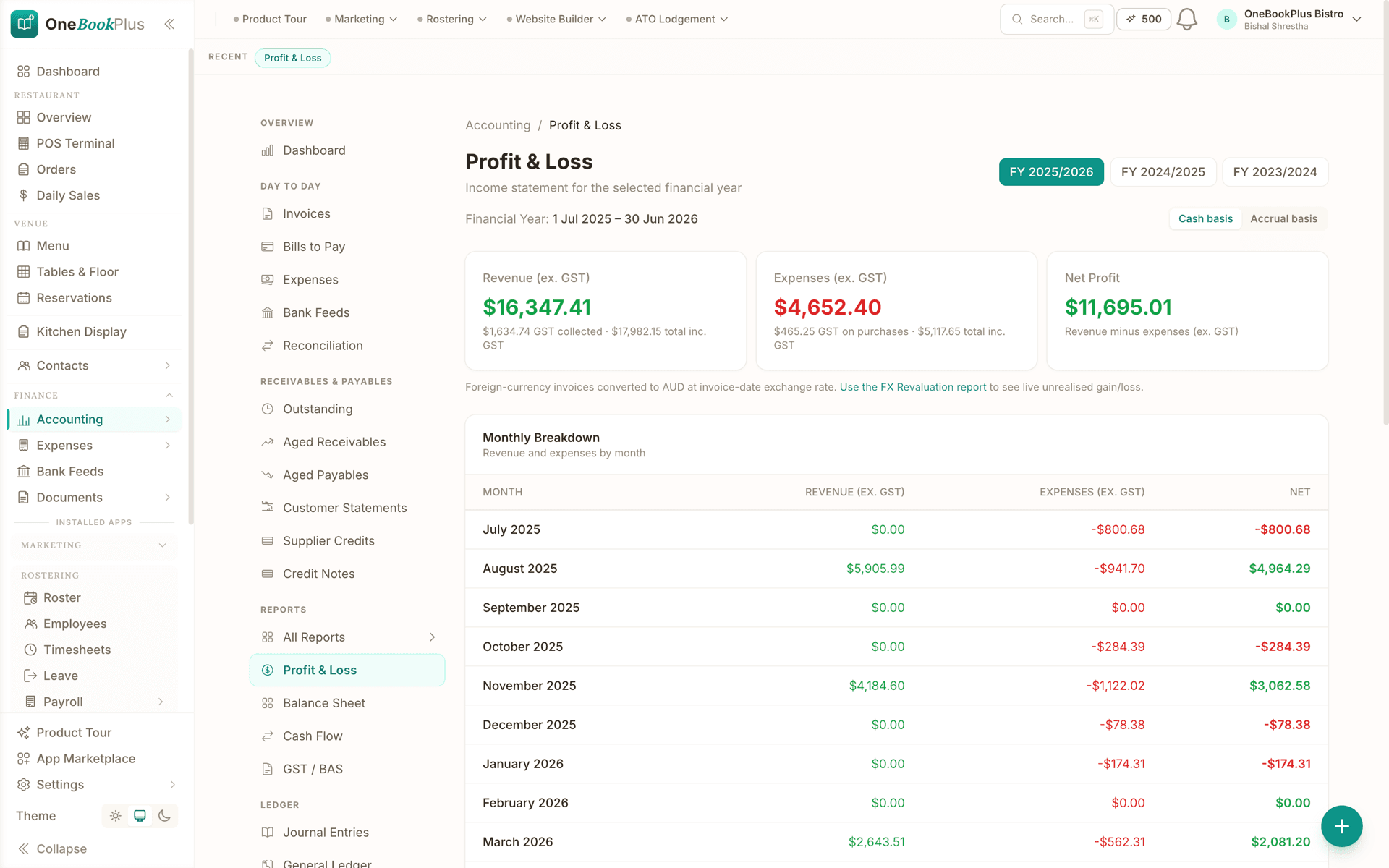 Accounting & BAS in the OneBookPlus web app