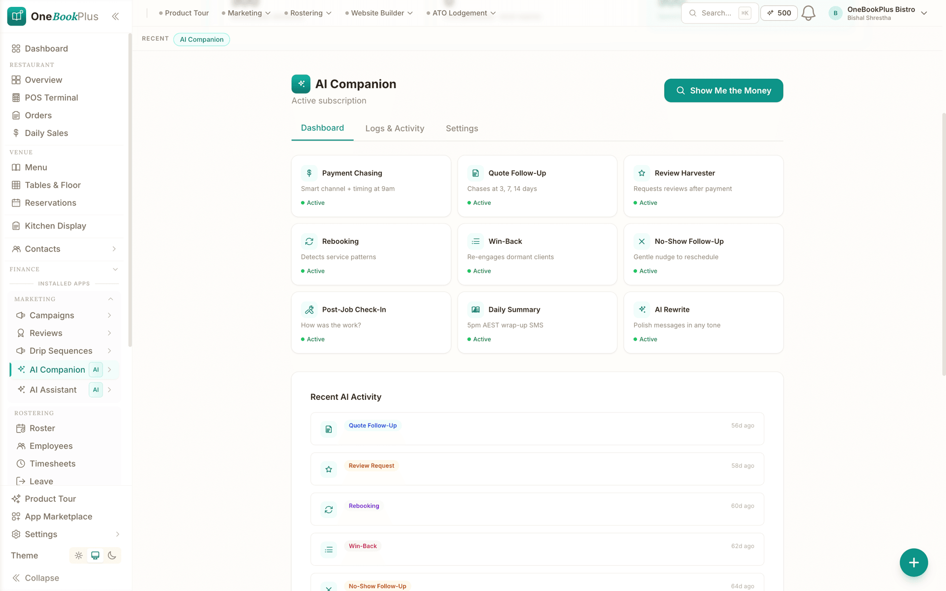 AI automations in the OneBookPlus web app