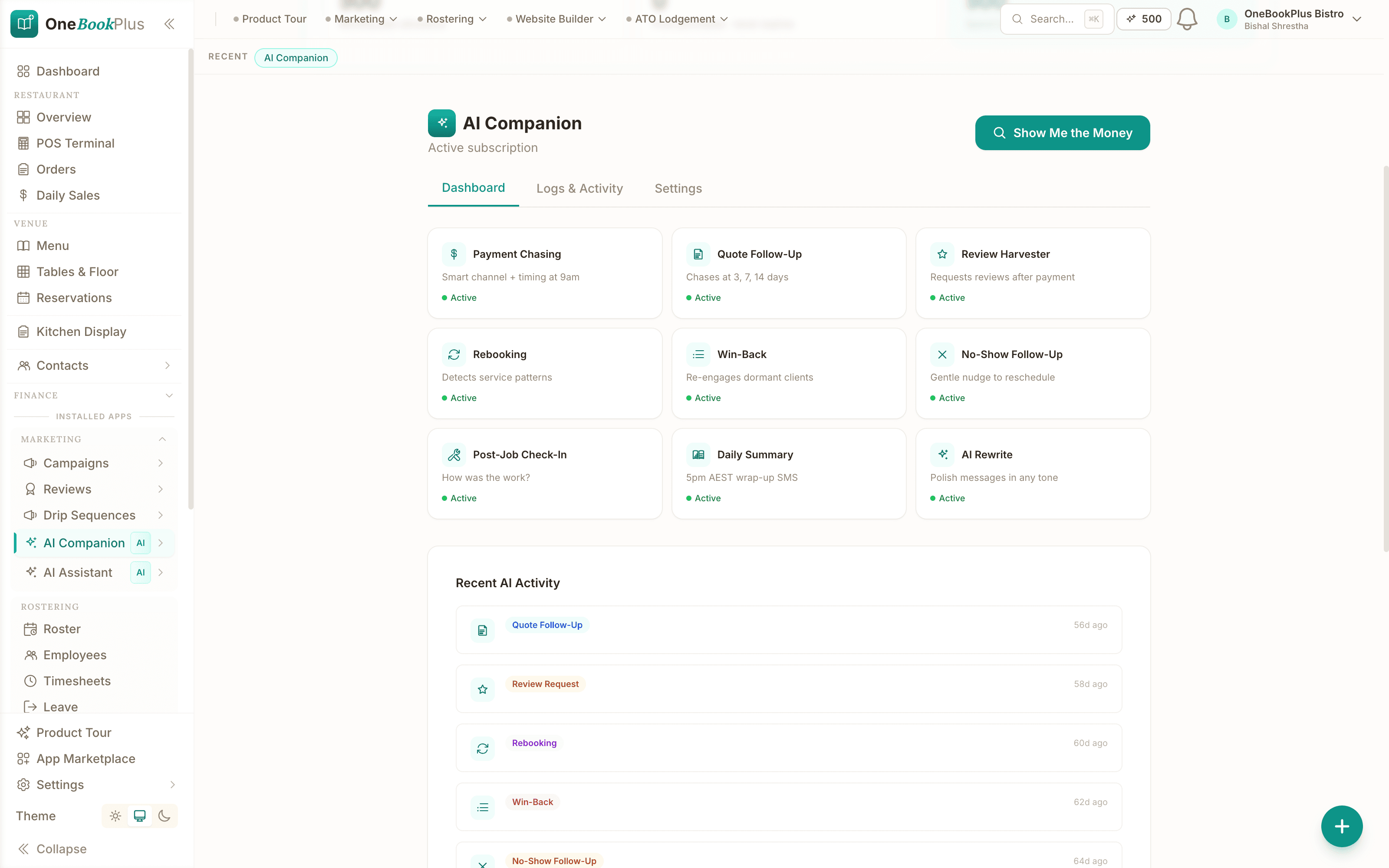 AI automations in the OneBookPlus web app