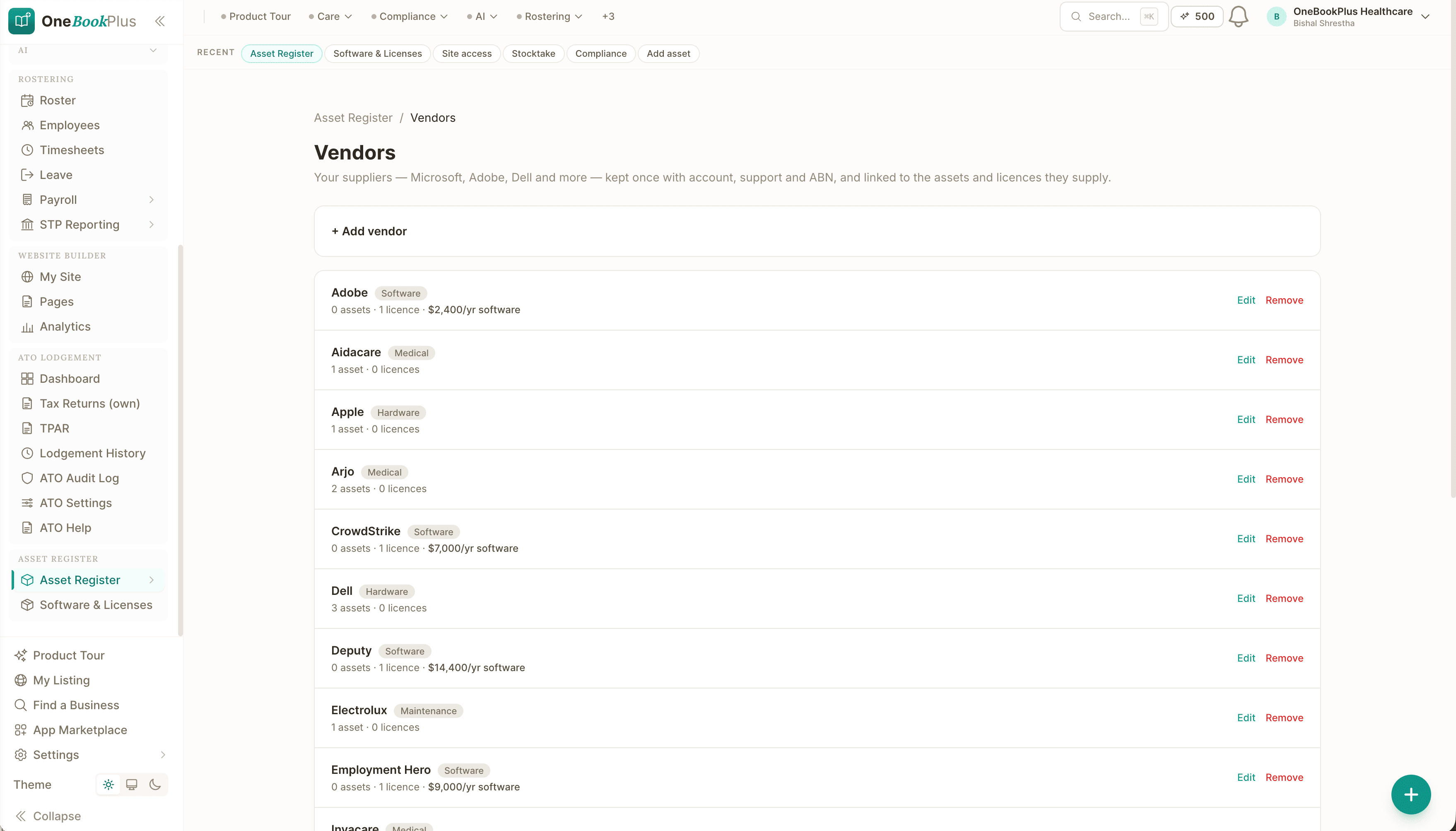 Vendors in one registry