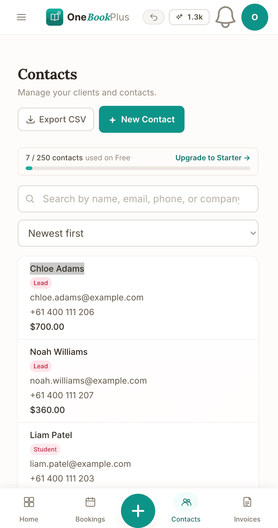 Students and leads in the OneBookPlus app