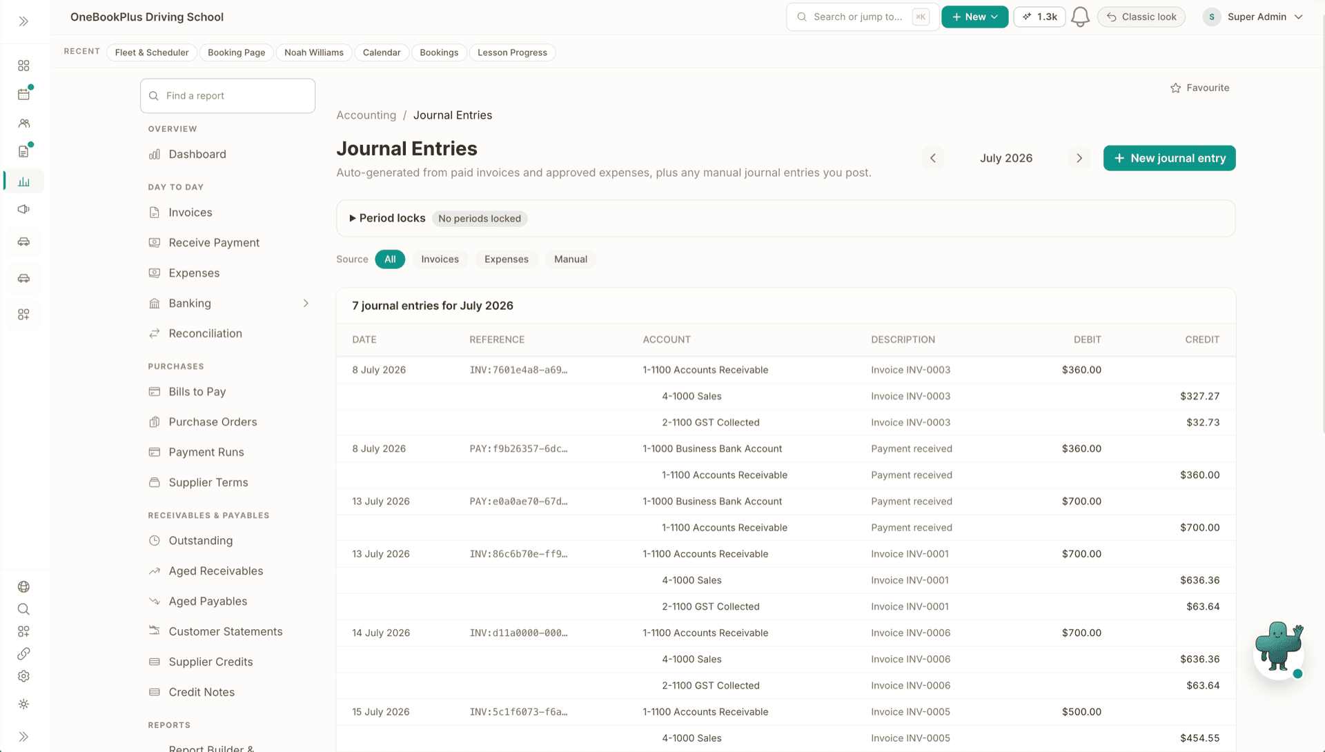 Auto-generated journal entries with the GST split in OneBookPlus accounting