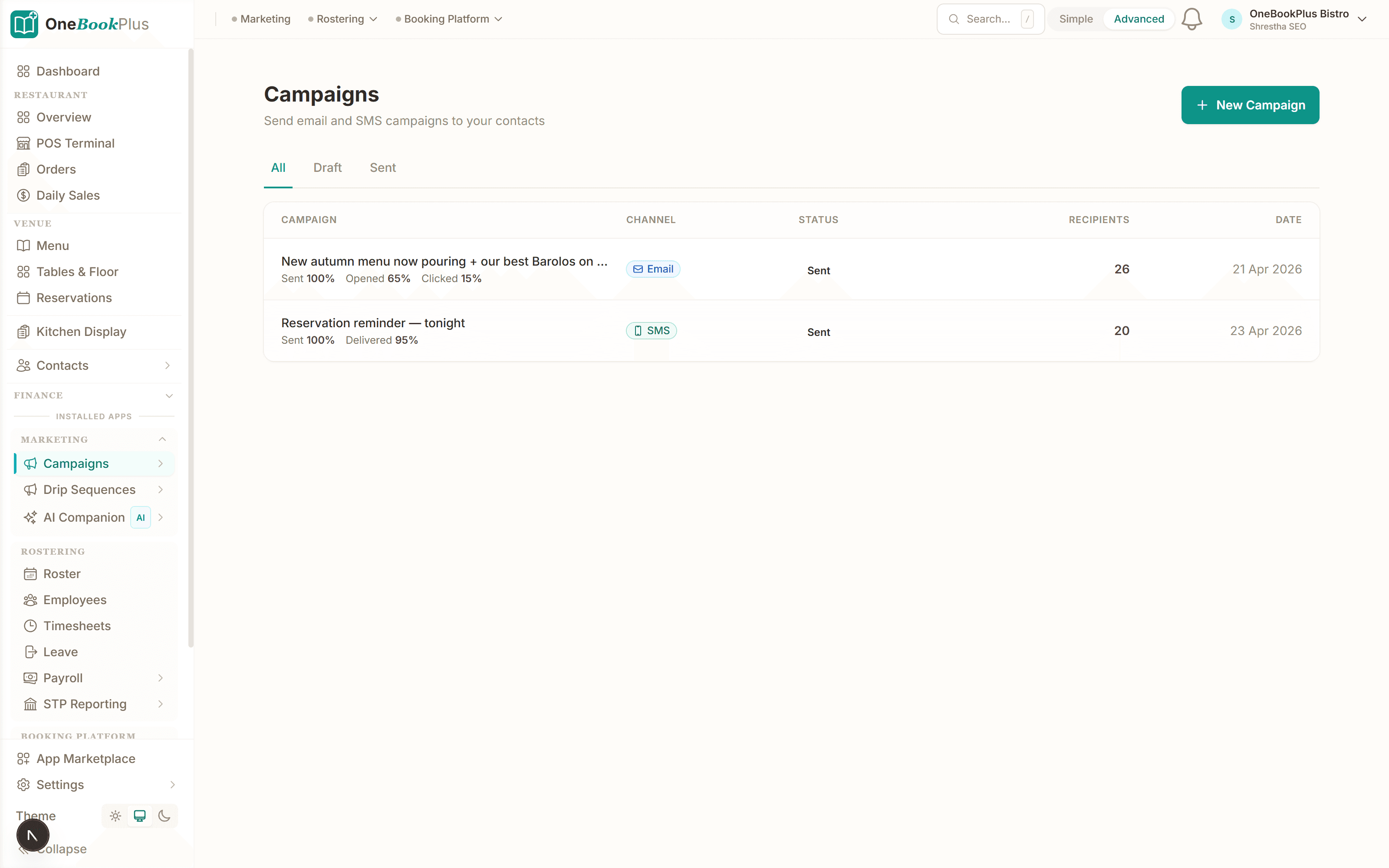 Email campaign with open and click stats