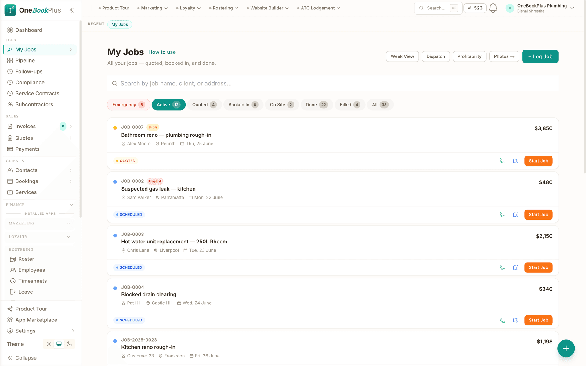 Jobs pipeline in the OneBookPlus web app