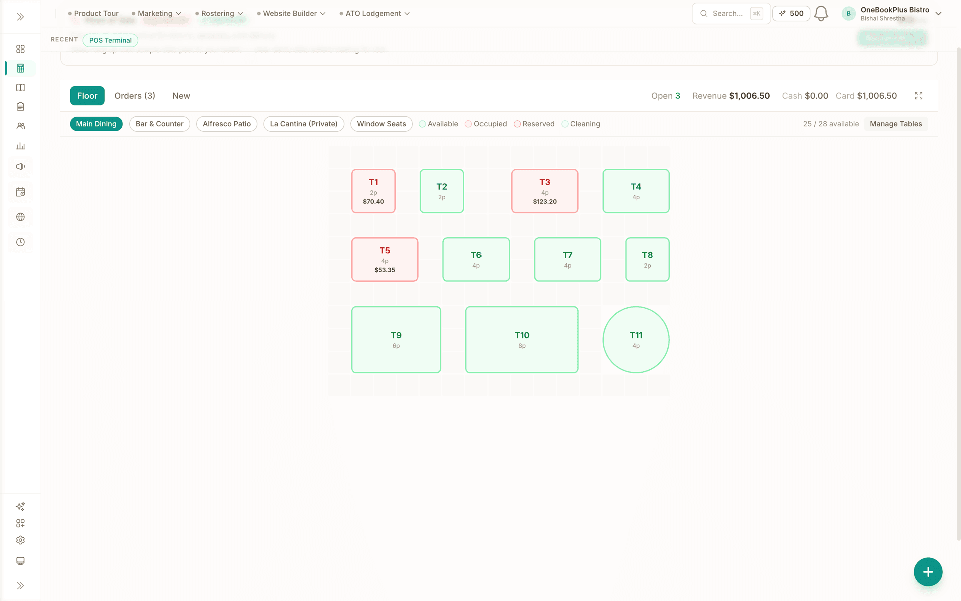 Point-of-sale terminal in the OneBookPlus web app