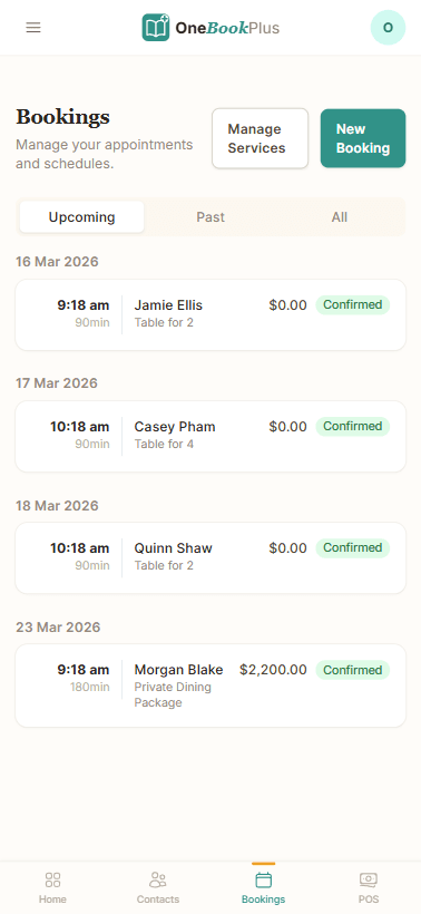 Restaurant bookings and reservations