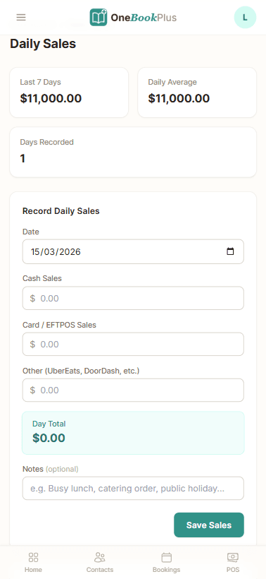 Daily sales tracking dashboard