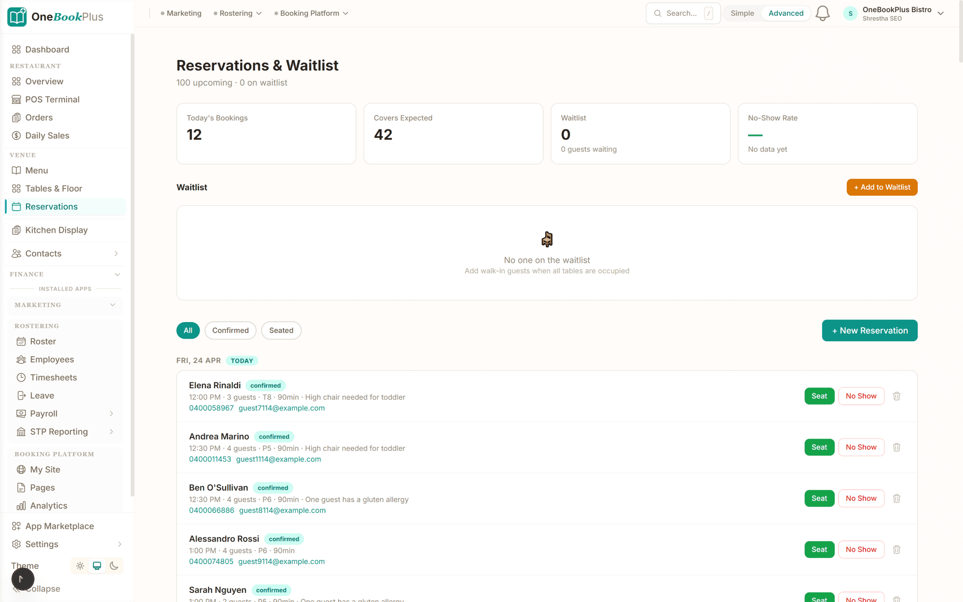 Reservations linked to tables