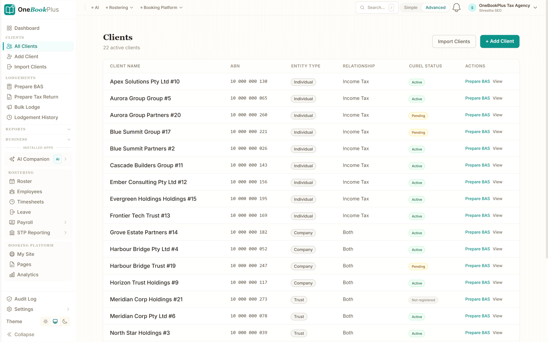 Your client list, with CUREL status