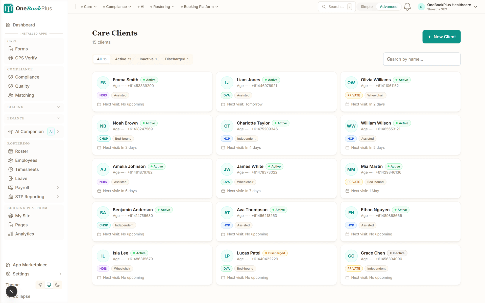 Clients list with funding at a glance