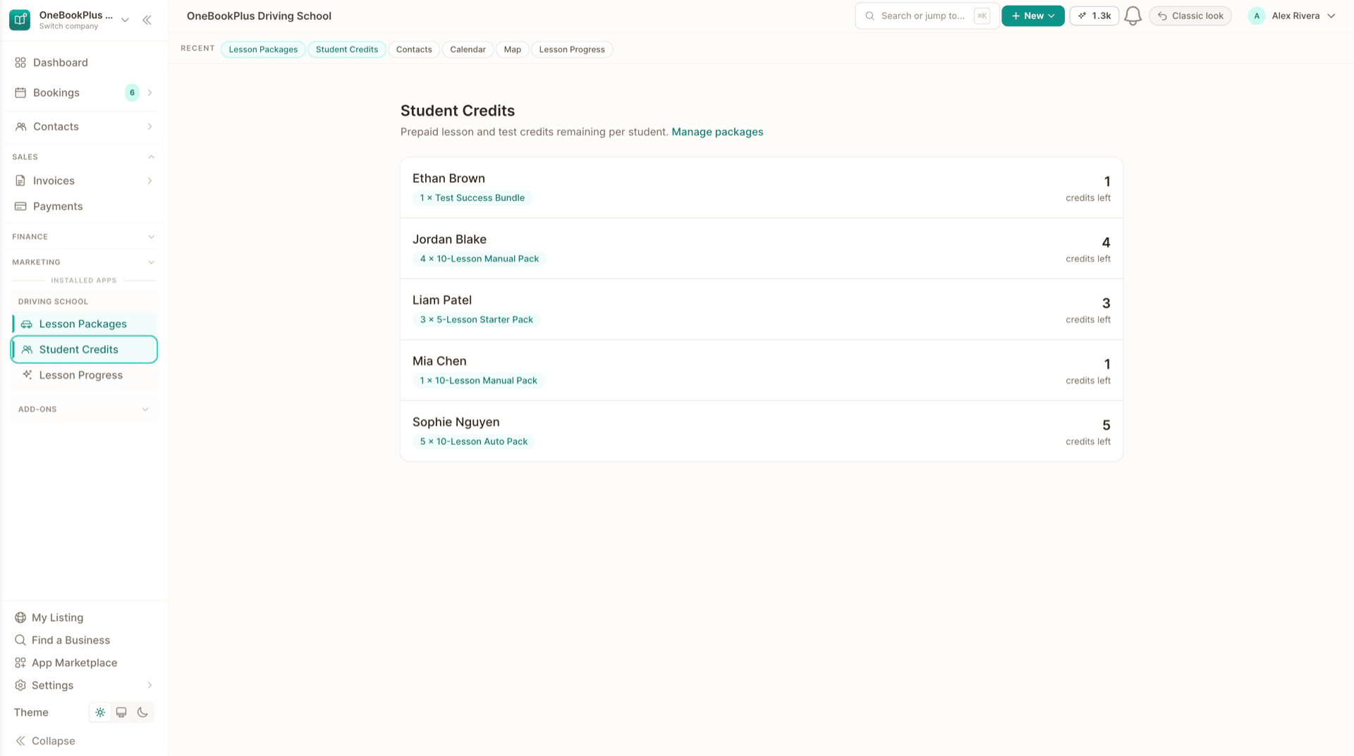 Student credits, live