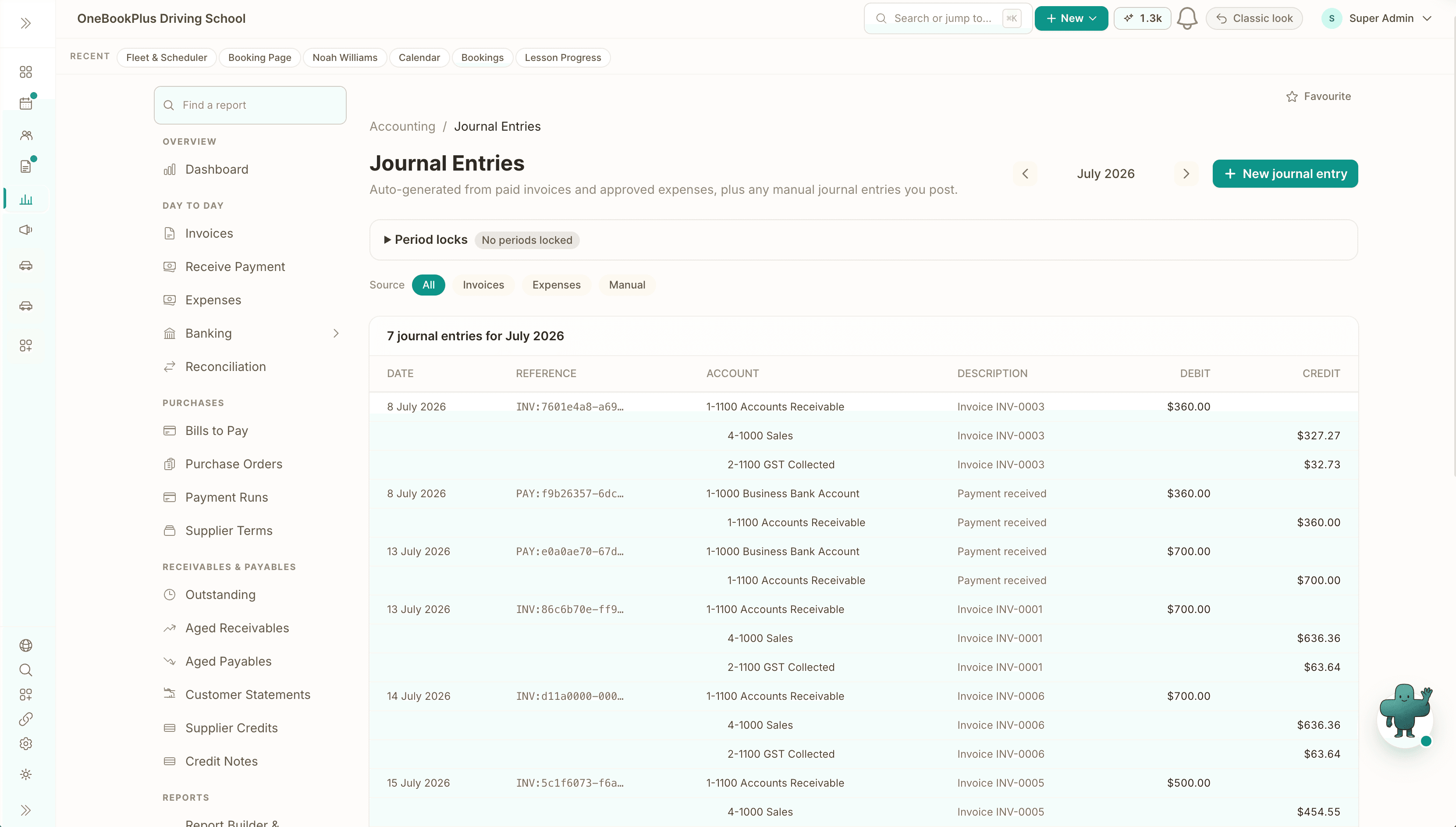 Auto-generated journal entries with the GST split in OneBookPlus accounting